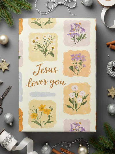 Jesus Loves You Floral Design Inspirational Gift Wrap