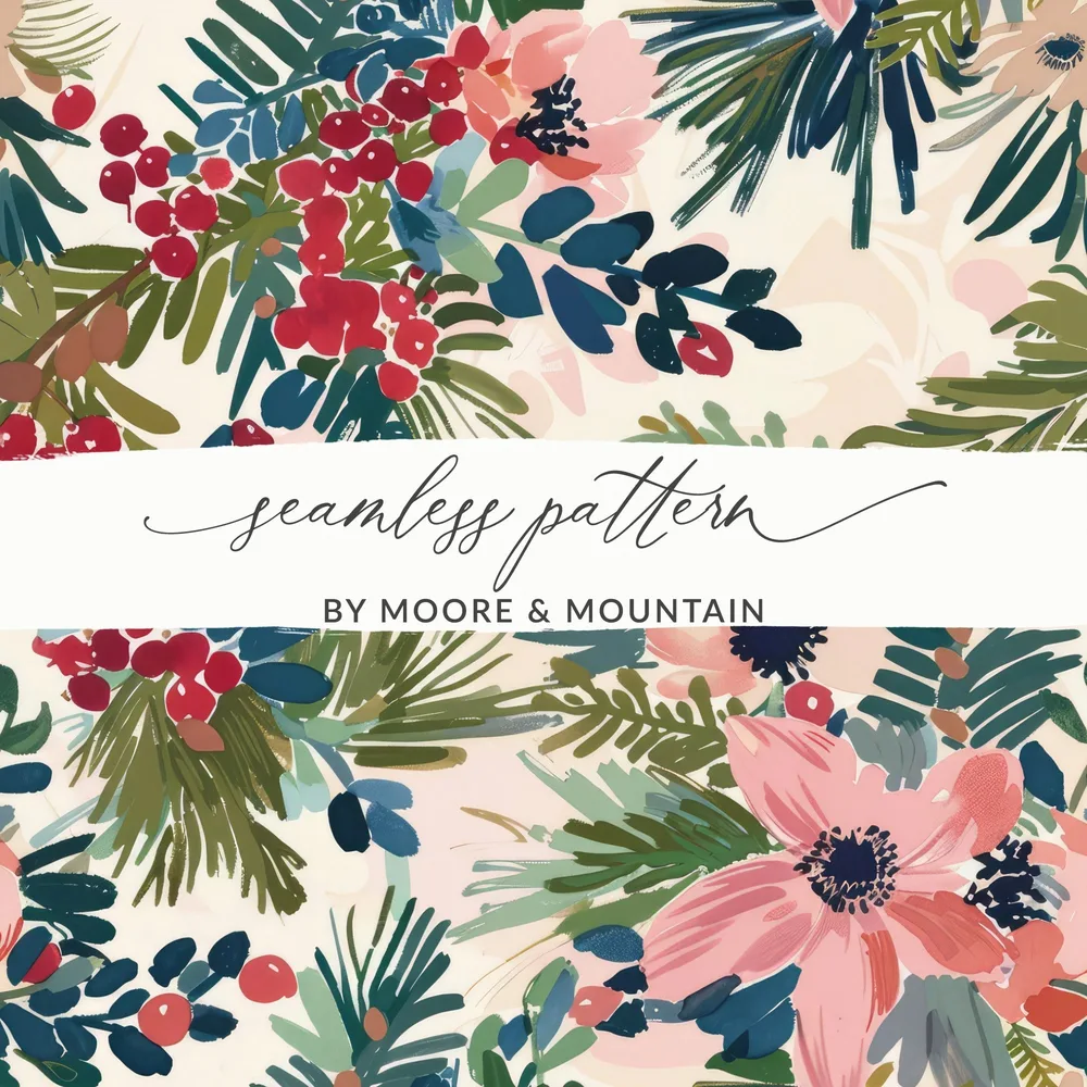 Floral Digital Paper Pack, Watercolor Flower Seamless Pattern, Christmas Flower Digital Download, Floral Design, Fabric Design, Digital - Moore and Mountain