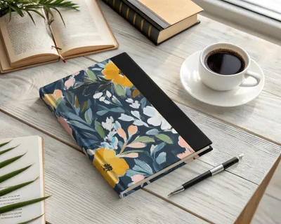 Floral Pattern Hardcover Notebook with Black Spine