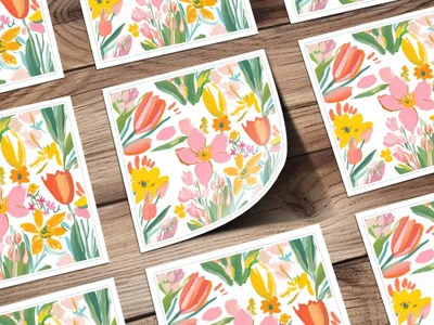 Floral Digital Paper, Painted Flower Seamless Pattern, Spring Tulips Background, Commercial Use, 12x12 JPEG Files, Digital Download - Moore and Mountain