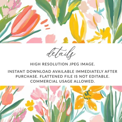 Floral Digital Paper, Painted Flower Seamless Pattern, Spring Tulips Background, Commercial Use, 12x12 JPEG Files, Digital Download - Moore and Mountain
