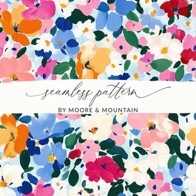 Floral Digital Paper, Painted Flowers Pattern, Seamless Flower Design, Fabric Design, Digital Download, Scrapbooking, Digital Paper Pack