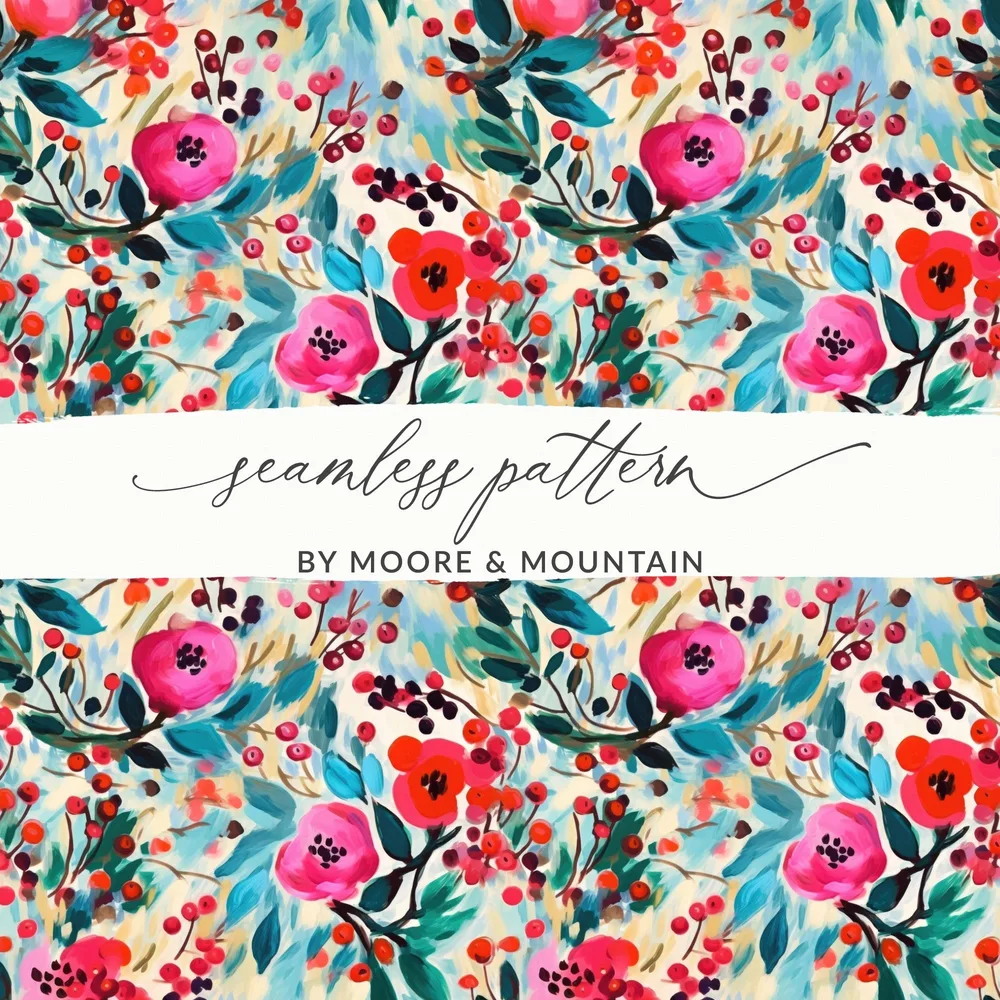 Floral Digital Paper, Painterly Flowers, Seamless Pattern Design, Scrapbook Paper, Surface Pattern, Fabric Design, Floral Art, Digital - Moore and Mountain