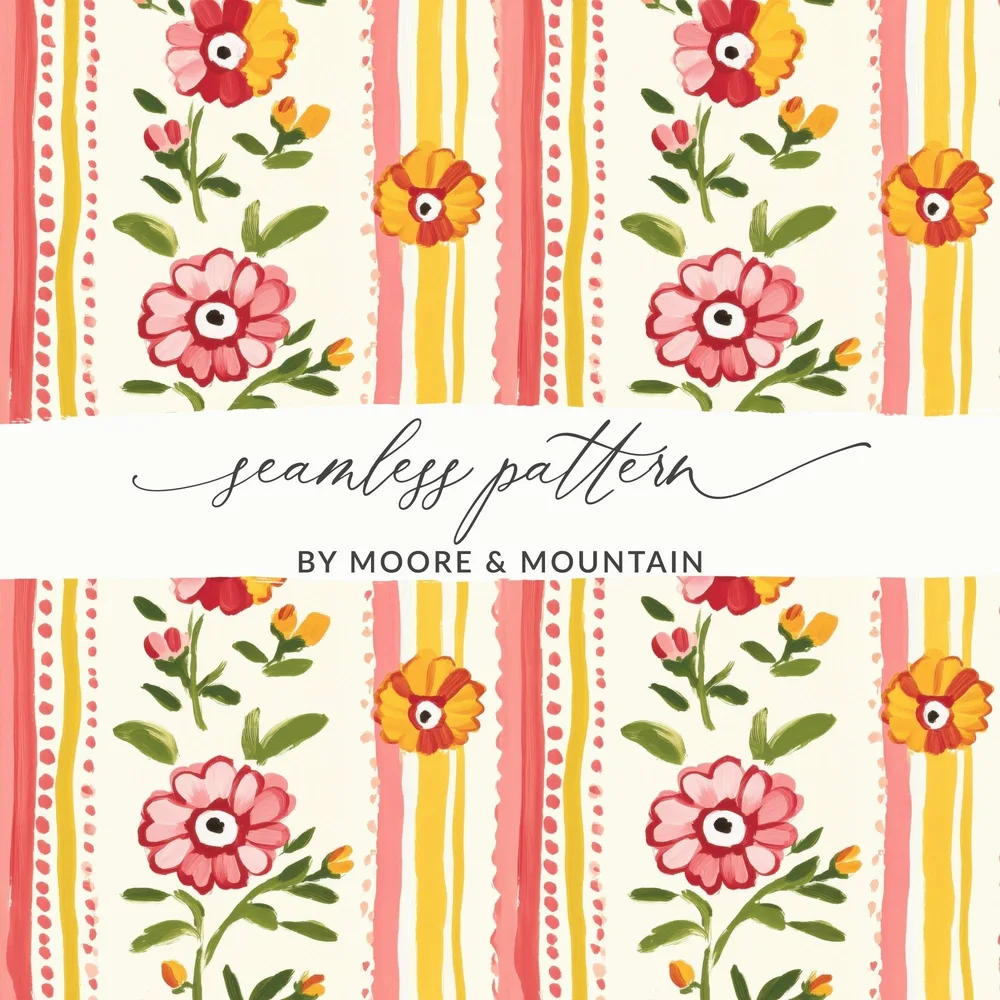 Floral Digital Paper, Pink and Yellow, Seamless Pattern, Digital Download, Scrapbook Paper, Printable Fabric, Flower Pattern - Moore and Mountain