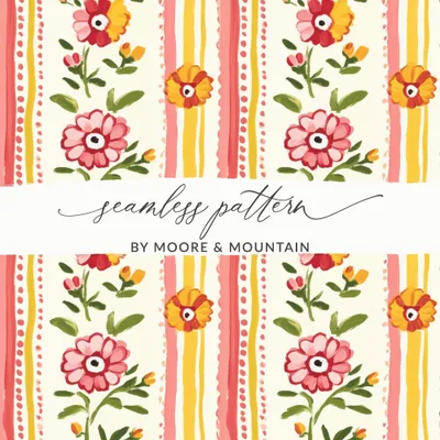 Floral Digital Paper, Pink and Yellow, Seamless Pattern, Digital Download, Scrapbook Paper, Printable Fabric, Flower Pattern