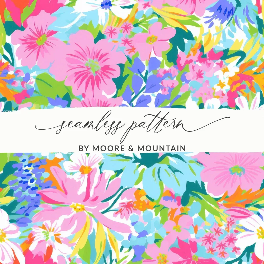 Preppy Floral Digital Paper, Pink Flower Pattern, Seamless Fabric Design, Colorful Bloom, Floral Scrapbook Paper, Flower Digital Download - Moore and Mountain