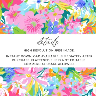 Preppy Floral Digital Paper, Pink Flower Pattern, Seamless Fabric Design, Colorful Bloom, Floral Scrapbook Paper, Flower Digital Download - Moore and Mountain
