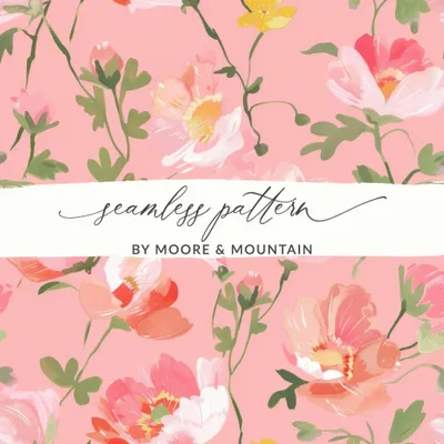 Floral Digital Paper, Pink Flowers Pattern, Seamless Flower JPEG, Spring Floral, Floral Background, Flower Illustration, Scrapbook Paper