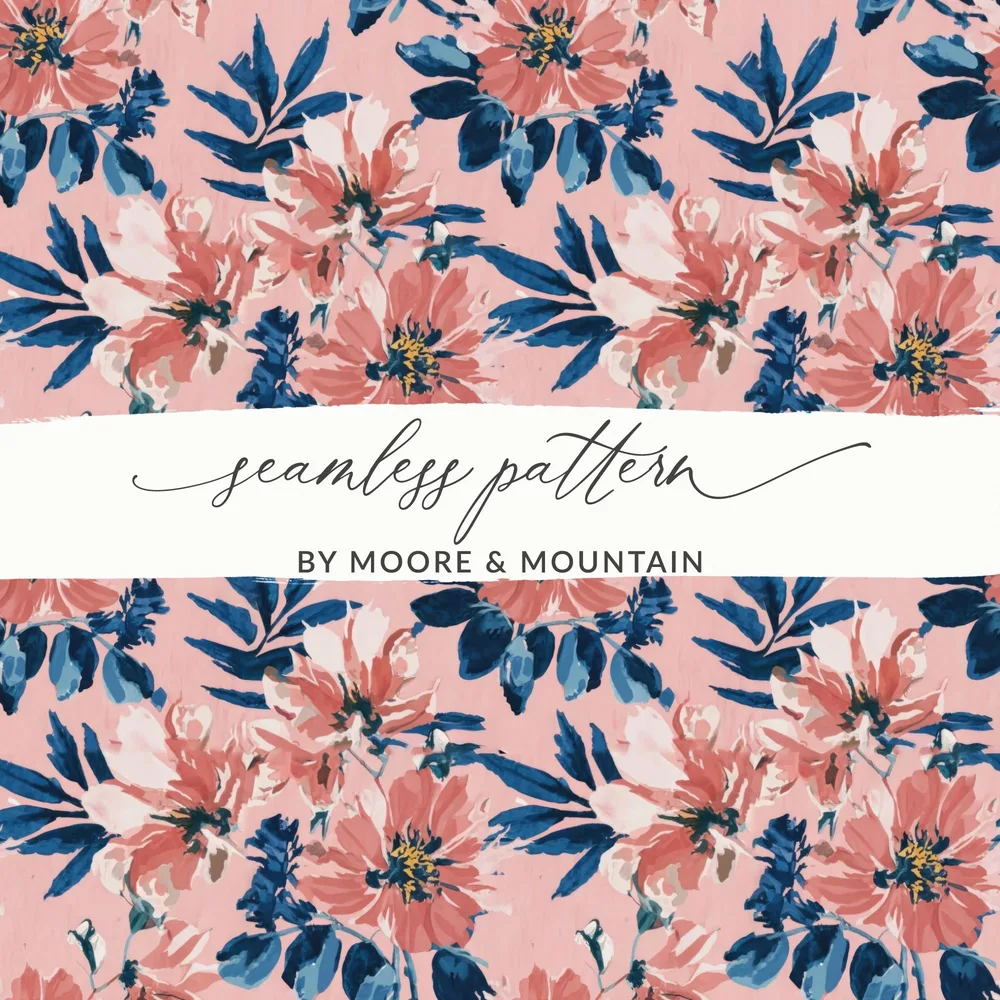Floral Digital Paper, Pink Flowers Pattern, Seamless Pattern, Fabric Design, Watercolor Print, Digital Download, Commercial Use, 12x12 inch - Moore and Mountain