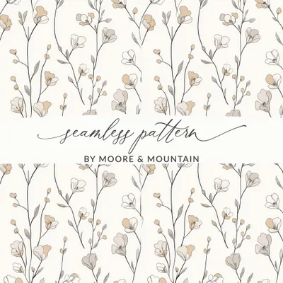 Floral Digital Paper, Seamless Flower Pattern, Beige and White, Scrapbook Paper, Fabric Design, Commercial Use, Printable Paper, Digital