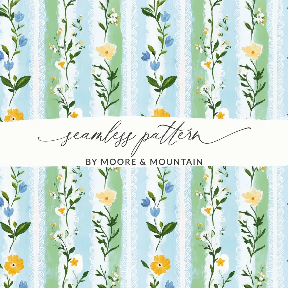 Floral Digital Paper, Seamless Flower Pattern, Blue Green Wallpaper, Botanical Illustration, Scrapbook Paper, Commercial Use, Digital Files - Moore and Mountain