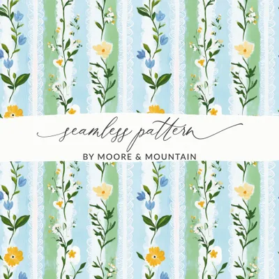 Floral Digital Paper, Seamless Flower Pattern, Blue Green Wallpaper, Botanical Illustration, Scrapbook Paper, Commercial Use, Digital Files