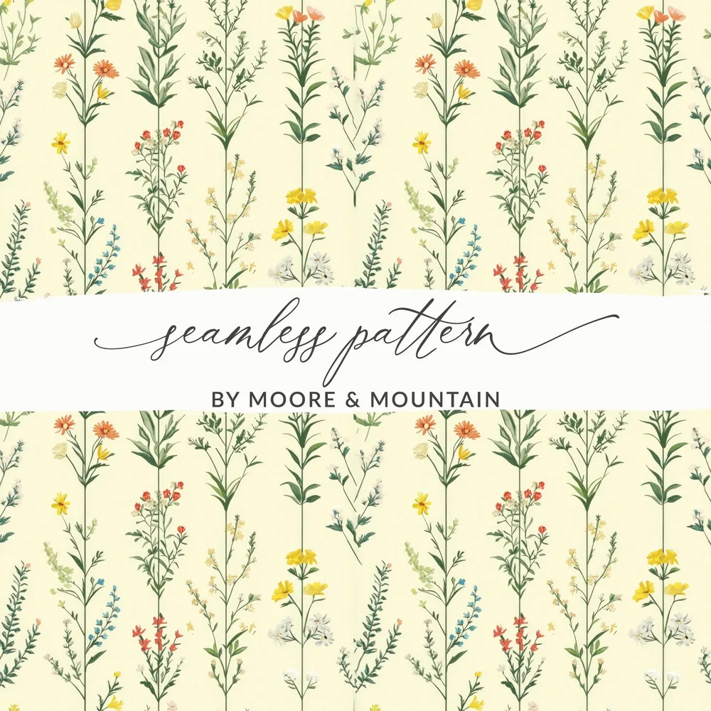 Floral Digital Paper, Seamless Flower Pattern, Botanical Background, Digital Download, Scrapbook Paper, Flower Print, Fabric Design - Moore and Mountain