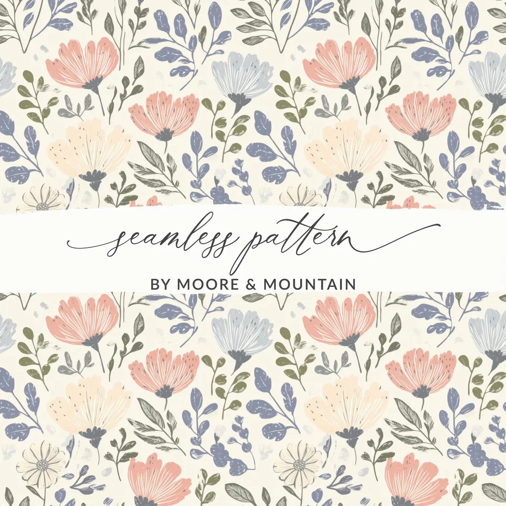 Floral Digital Paper, Seamless Flower Pattern, Botanical Print, Fabric Design, Scrapbooking, Background Image, Digital Downloads - Moore and Mountain