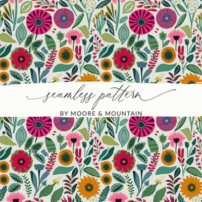 Seamless Mod Floral Digital Paper, Seamless Flower Pattern, Botanical Print, Scrapbook Paper
