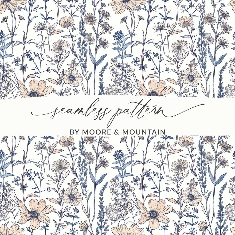 Floral Digital Paper, Seamless Flower Pattern, Botanical Print, Spring Design, 12x12 JPEG, Printable Wallpaper, Fabric Design, Download - Moore and Mountain