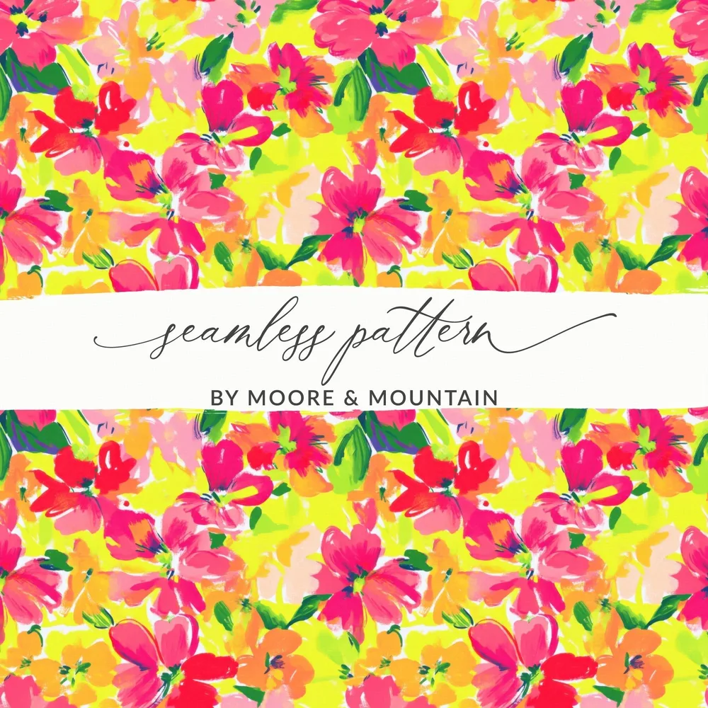 Floral Digital Paper, Seamless Flower Pattern, Bright Colorful Flower Print, Digital Background, Scrapbook Paper, Fabric Design - Moore and Mountain