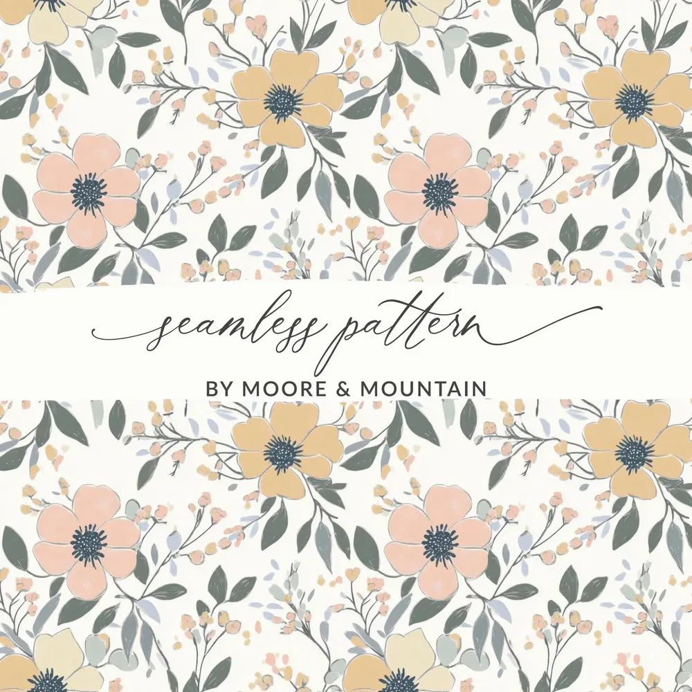Floral Digital Paper, Seamless Flower Pattern, Commercial Use Allowed, Digital Download, Print on Demand, Flower Background, JPEG Files - Moore and Mountain