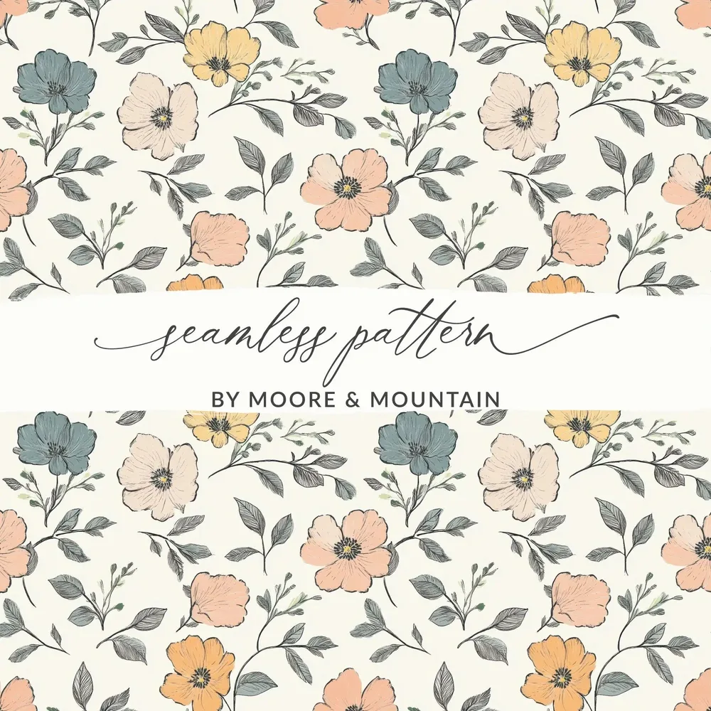 Floral Digital Paper, Seamless Flower Pattern, Commercial Use, Print on Demand Fabric, Digital Download, Flower Background, JPEG, 12x12 Inch - Moore and Mountain