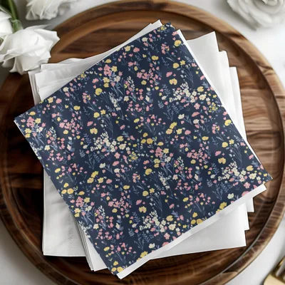 Floral Digital Paper, Seamless Flower Pattern, Navy Pink Yellow, Commercial Use, Printable Fabric, Digital Download, Scrapbook Paper - Moore and Mountain
