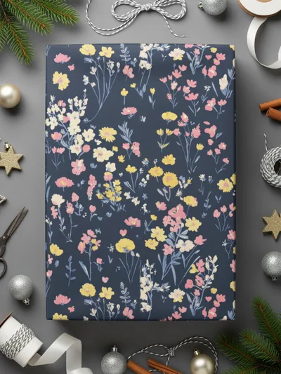 Floral Digital Paper, Seamless Flower Pattern, Navy Pink Yellow, Commercial Use, Printable Fabric, Digital Download, Scrapbook Paper - Moore and Mountain