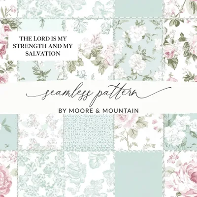 Floral Digital Paper, Seamless Flower Pattern, Scripture Art Download, Aqua Pink, Patchwork Print, 12x12 JPEG Files, Crafting Supplies