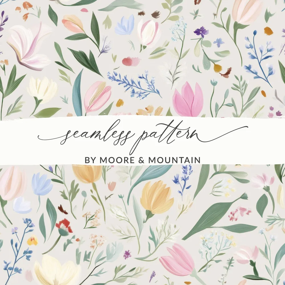 Floral Digital Paper, Seamless Flower Pattern, Spring Bloom Design, Repeating Tile for Fabric, Pastel Background, Digital Download - Moore and Mountain