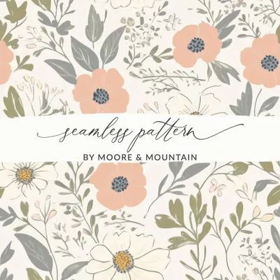 Floral Digital Paper Boho Neutral Spring Line Art Floral Pattern Seamless