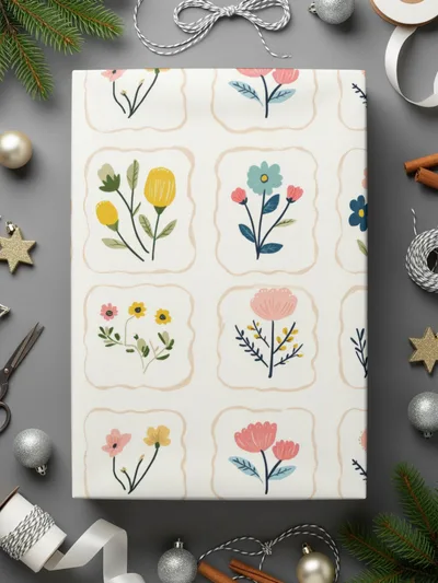 Floral Digital Paper, Seamless Flower Pattern, Watercolor Flower Clipart, Flower Design for Fabric, Flower Digital Backgrounds wrapped gift with floral designs.