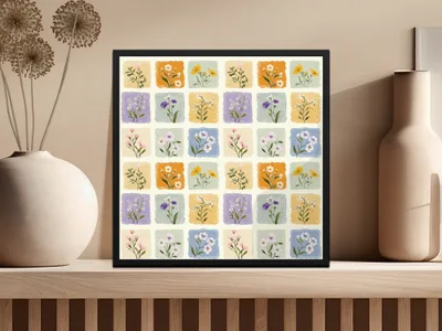 Colorful Floral Grid Botanical Art Print Wall Decor