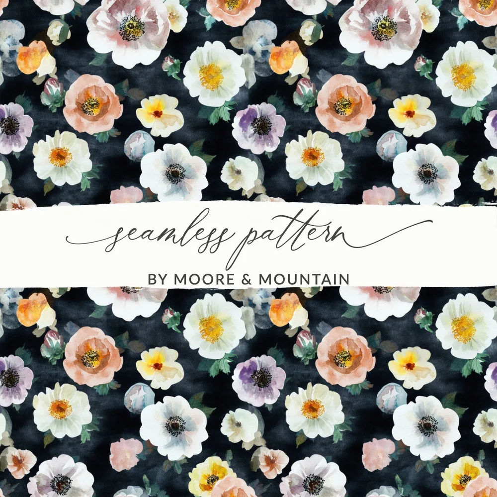 Floral Digital Paper, Seamless Pattern, Anemone Flower Background, Watercolor Flowers, Fabric Design, Scrapbooking Paper, Commercial Use - Moore and Mountain