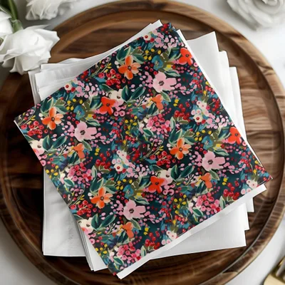 Floral Digital Paper, Seamless Pattern, Berry Flower Print, Dark Background, Fabric Design, Digital Download, Commercial Use - Moore and Mountain