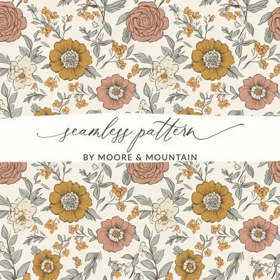 Floral Digital Paper, Seamless Pattern, Flower Digital Download, Commercial Use, JPEG, Roses, Boho Flowers, Print on Demand, Wallpaper