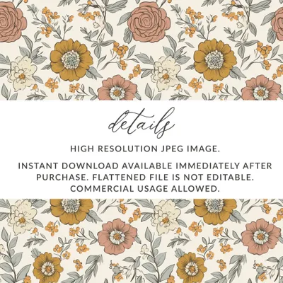 Floral Digital Paper, Seamless Pattern, Flower Digital Download, Commercial Use, JPEG, Roses, Boho Flowers, Print on Demand, Wallpaper - Moore and Mountain