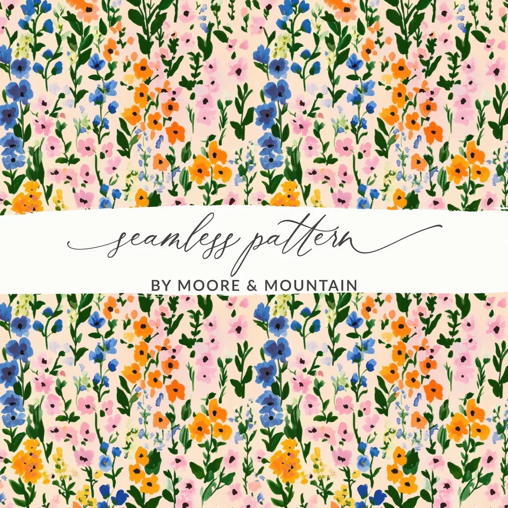 Floral Digital Paper, Seamless Pattern, Flower Illustration, Watercolor Style, Digital Download, Scrapbook Paper, Fabric Design - Moore and Mountain