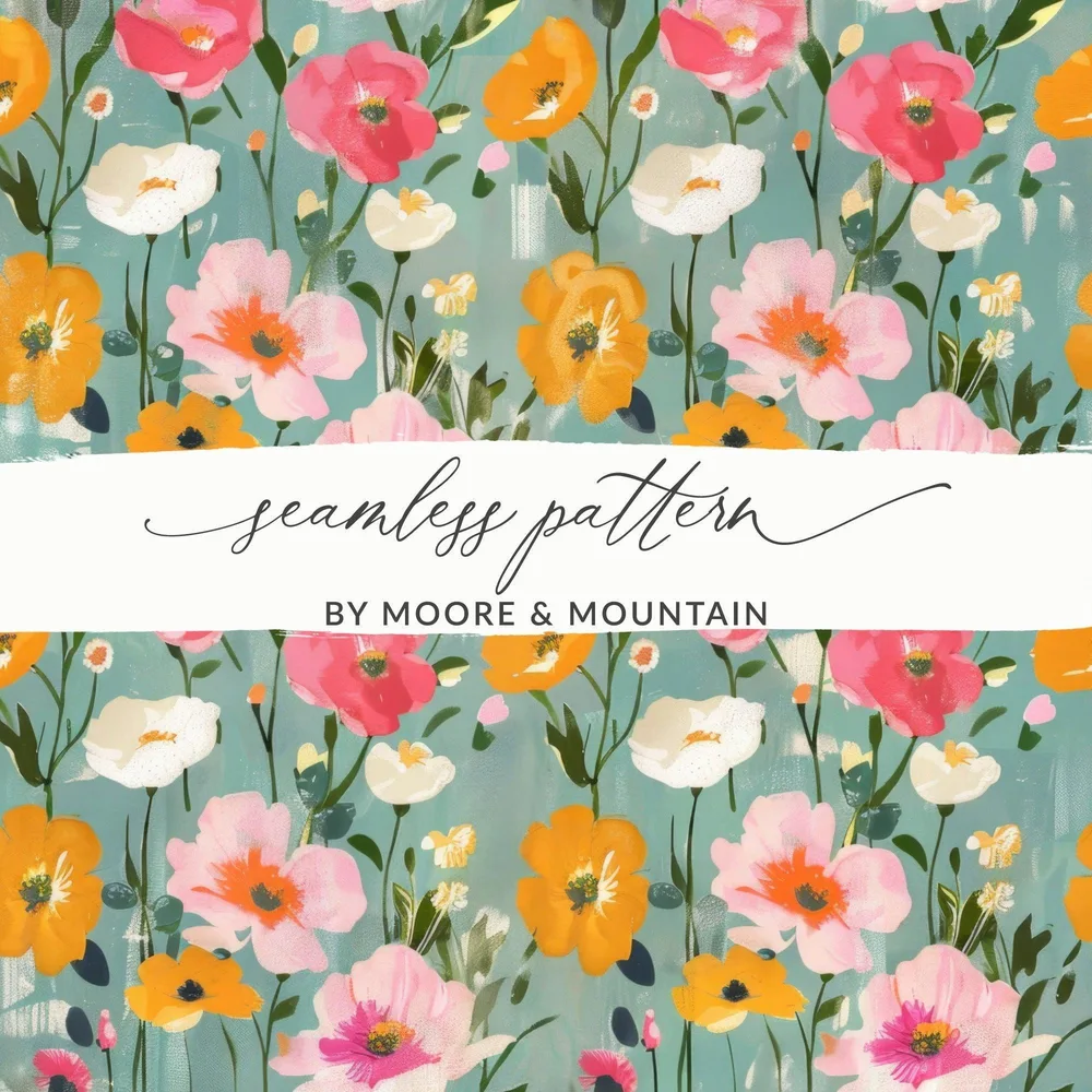 Ditsy Floral Digital Paper, Seamless Pattern, Pink and Gold Poppy Flower Design, Printable Fabric Design, Scrapbooking Paper Digital Download - Moore and Mountain
