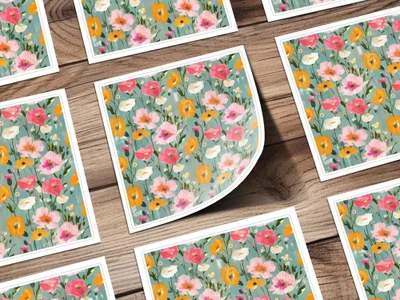 Ditsy Floral Digital Paper, Seamless Pattern, Pink and Gold Poppy Flower Design, Printable Fabric Design, Scrapbooking Paper Digital Download - Moore and Mountain