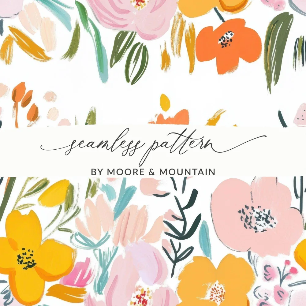 Floral Digital Paper, Seamless Pattern, Pink Orange Flowers, Printable Paper Pack, Commercial Use, Scrapbook Paper, Digital Download - Moore and Mountain
