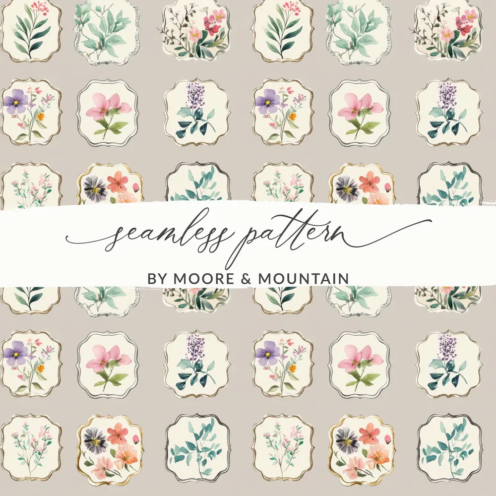 Neutral Floral Seamless Pattern Digital Download Commercial Use - Moore and Mountain