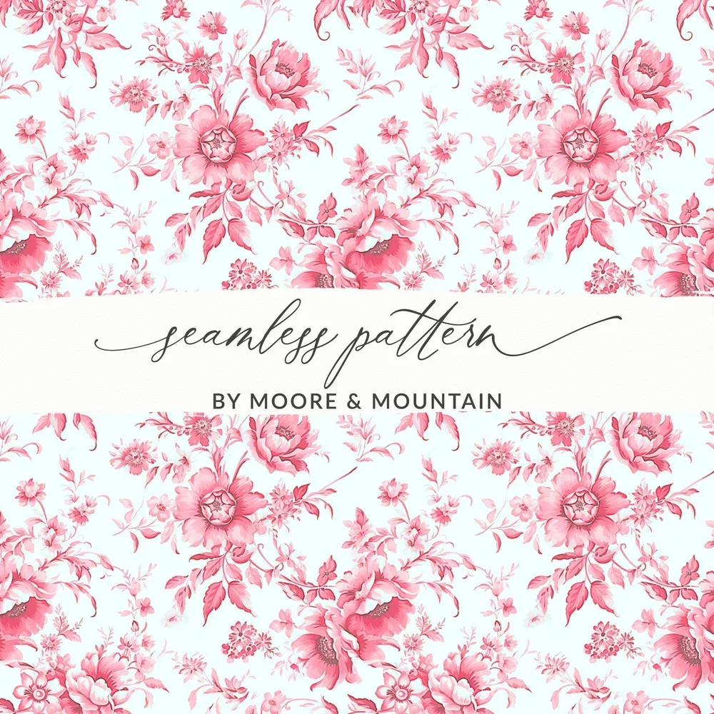 Floral Digital Paper, Seamless Pink Flower Pattern, 2 Scale JPEG Files, Fabric Design, Scrapbooking Paper, Vintage Flower Art, Digital - Moore and Mountain