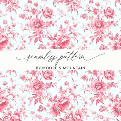 Floral Digital Paper, Seamless Pink Flower Pattern, 2 Scale JPEG Files, Fabric Design, Scrapbooking Paper, Vintage Flower Art, Digital