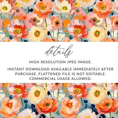 Ditsy Floral Digital Paper, Seamless Poppy Pattern, Flower Digital Download, Floral Print, Scrapbook Paper, Fabric Design, Commercial Use - Moore and Mountain