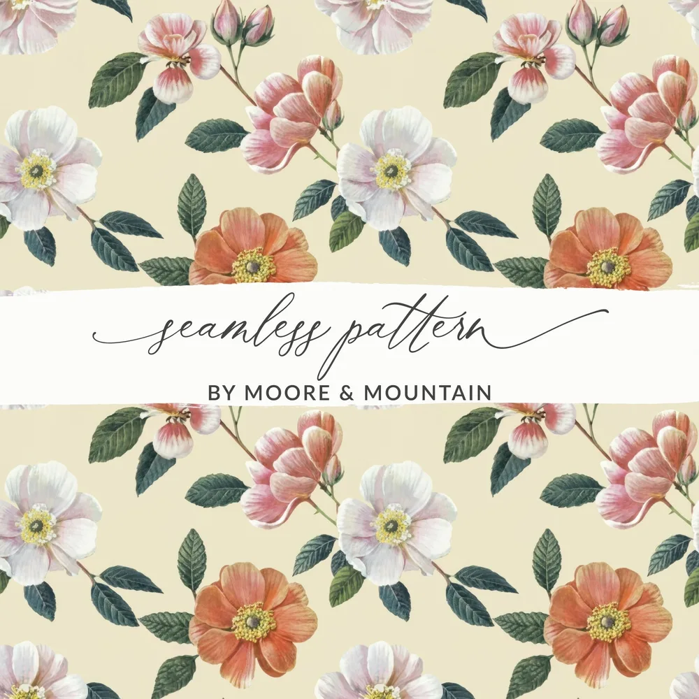Floral Digital Paper, Seamless Rose Pattern, Pink and White Flower, Floral Background, Commercial Use Digital Designs - Moore and Mountain