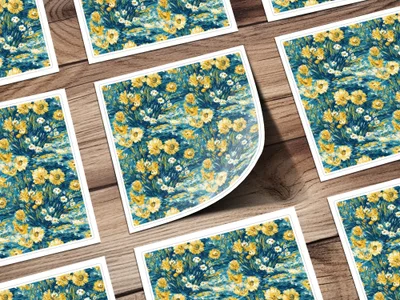 Floral Digital Paper, Seamless Sunflower Pattern, Botanical Scrapbook Paper, Teal and Yellow Floral Print, Flower Background Digital - Moore and Mountain
