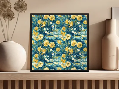 Floral Digital Paper, Seamless Sunflower Pattern, Botanical Scrapbook Paper, Teal and Yellow Floral Print, Flower Background Digital - Moore and Mountain