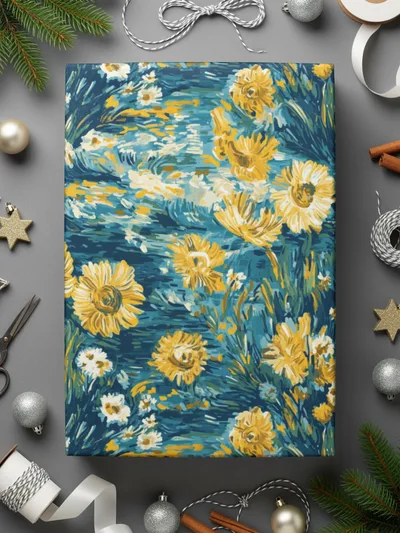 Floral Digital Paper, Seamless Sunflower Pattern, Botanical Scrapbook Paper, Teal and Yellow Floral Print, Flower Background Digital - Moore and Mountain