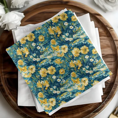 Floral Digital Paper, Seamless Sunflower Pattern, Botanical Scrapbook Paper, Teal and Yellow Floral Print, Flower Background Digital - Moore and Mountain