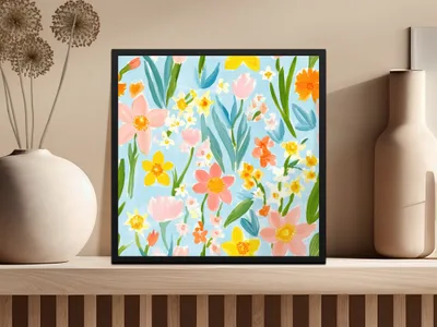 Spring Floral Pattern Framed Artwork for Home Decor