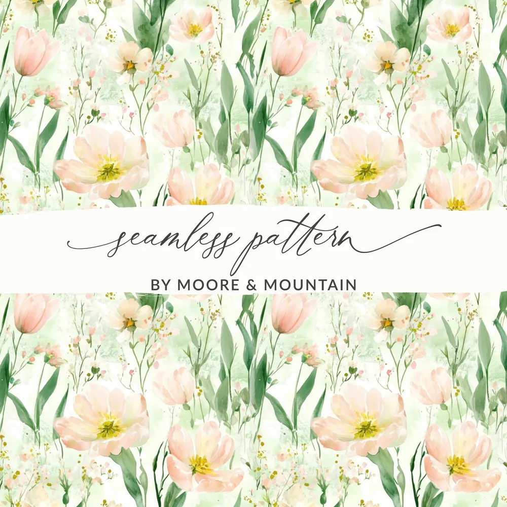 Floral Digital Paper, Tulip Seamless Pattern, Watercolor Flowers, Digital Scrapbook Paper, Fabric Design, Digital Download, Commercial Use - Moore and Mountain