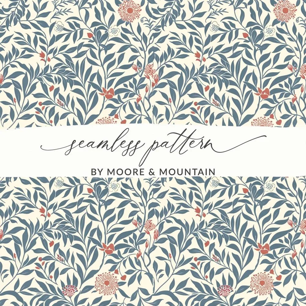 Floral Digital Paper, Vintage Botanical Seamless Pattern, Fabric Design, Scrapbooking Paper, Printable Paper, Flower Pattern Digital - Moore and Mountain
